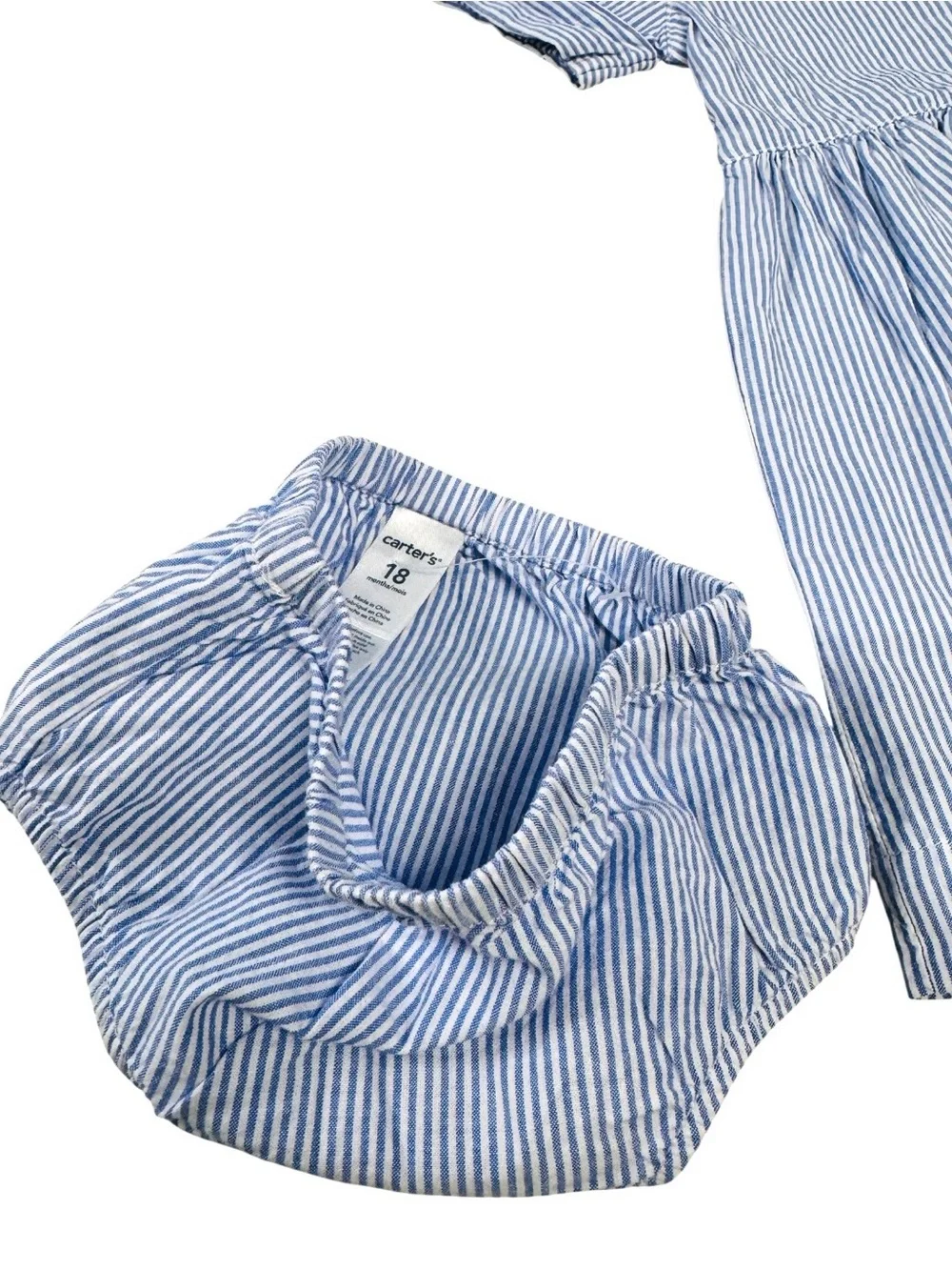 Carter’s Blue and White Striped Baby Dress with Bloomers 18mo.
